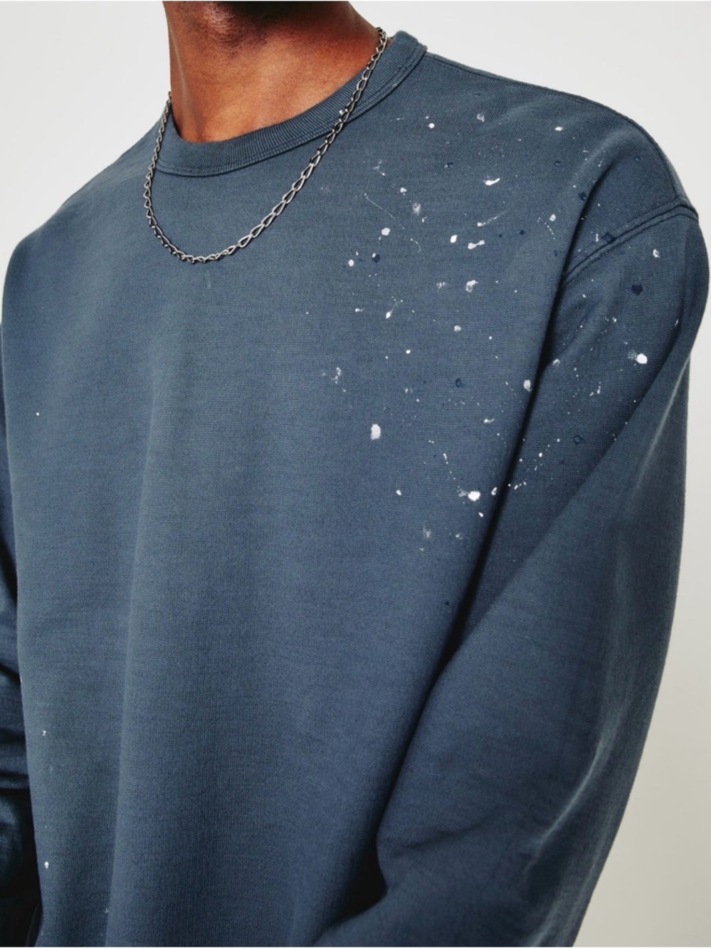 Ag Adriano Goldschmied Dark Navy Grey Crewneck Sweatshirt w splatter paint